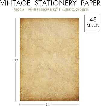 48 Pack Antique Vintage Stationary Paper, 8.5